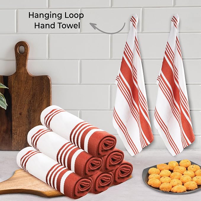 Urban Villa Kitchen Towels 100% Cotton Dish Towels for Kitchen (Set of 6) 20”x30” Dish Cloths Highly Absorbent Kitchen Linen Set with Hanging Loop Perfect for Drying Dishes Cleaning Towels-Rust White