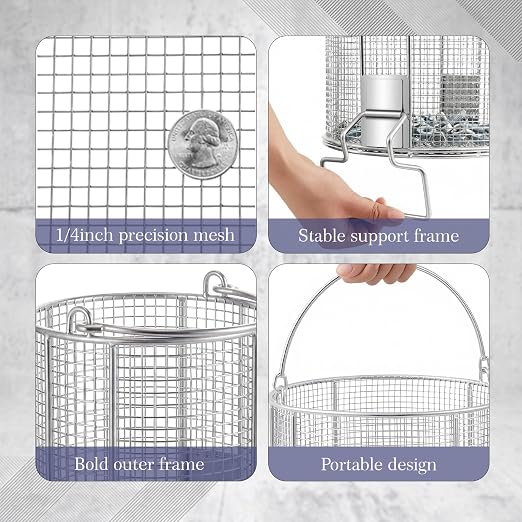 1 Pcs 1/4″ Mesh 2 Gallon Dip and Drain Stainless Steel Part Cleaning Strainer Basket for Buckets Swing Handle for Mechanics Auto Parts Washing Garage Shop & Home Workshop, Bucket Not Included