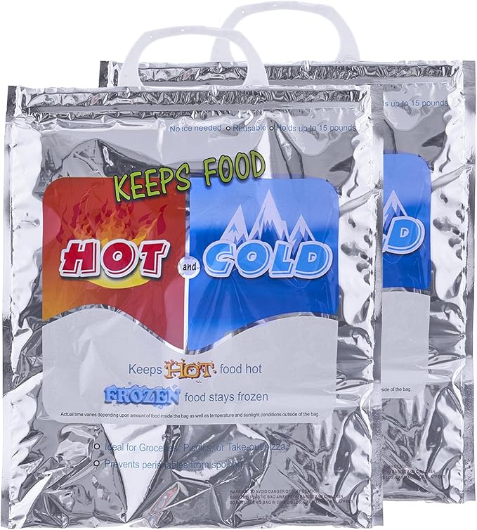 Superio Hot and Cold Insulated Bags for Food Delivery, Grocery Shopping Bags, Food Storage for Hot and Frozen Food for Travel, Disposable Cooler Bag, Reinforced Thermal Lunch Bag (2, 12"x13.5")