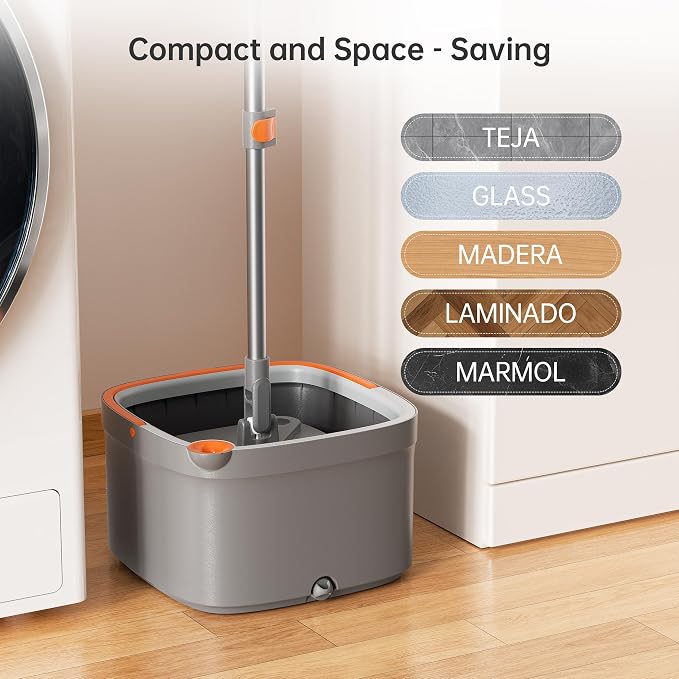 Spin Mop and Bucket Set with 2 Replaceable Microfiber Mop Pads with Self Separation Dirty and Clean Water System, Self Wringing 360° Rotating Square Mop Head for Hardwood Tile Marble Floors