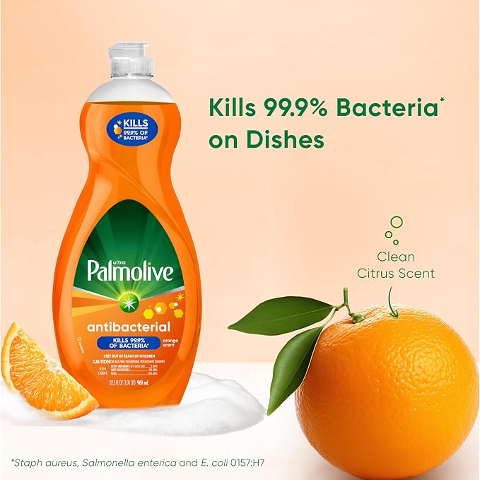 Palmolive Ultra Concentrated Antibacterial Liquid Dish Soap, Orange Scent, 32.5 Fluid Ounce