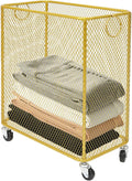 Rolling Laundry Hamper with Wheels Metal Wire Laundry Basket Cart Heavy Duty Clothes Toy Sundries Storage Organize Hamper Bin for Living Room Bathroom Closet Bedroom (Gold, Rectangle)