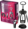Innovine Pro Winged Corkscrew 3-Piece Wine Gift Set – Winged Corkscrew, 6-Blade Foil Cutter & Drip Stop Pour Spout – Easy Cork Removal, Foil Cutting, Drip-Free Pouring – Ideal for Home Bar & Gifting