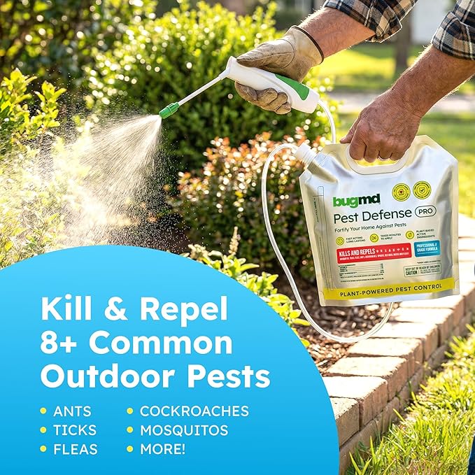 BugMD Pest Defense Pro Peppermint Oil Bug Spray & Mosquito Repellent Outdoor Patio - Ant Killer & Tick Spray for Yard | Plant Powered Electric Sprayer Wand Kit