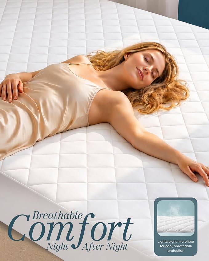 Quilted Fitted Mattress Pad 2 Pack, Queen Mattress Protector Topper with Deep Pocket Stretches up to 16 Inches, Machine Washable Mattress Cover by Utopia Bedding (White)