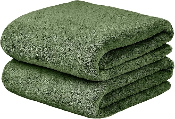 JML Microfiber Bath Towels Set of 2, 30 in x 60 in, Olive-Green | Hanging Loop, Super Soft, Absorbent, Lint Free, Fade Resistant, Lightweight, Quick Dry, Use for SPA , Sauna, Salon Hair Wrap
