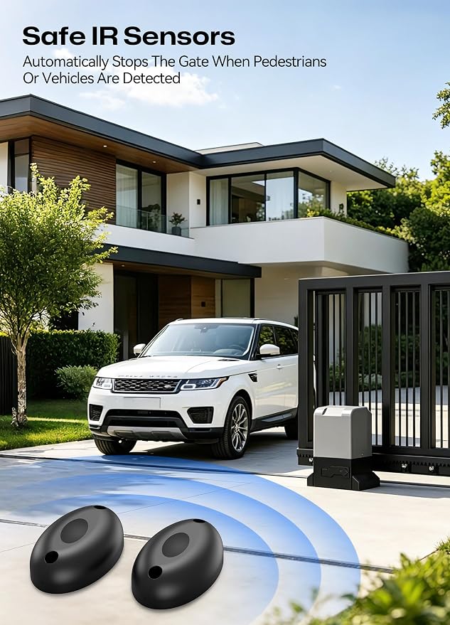 1800lb Smart Sliding Gate Opener with WiFi & Bluetooth, 1/2HP Automatic Slide Gate Motor, Quiet Nylon Rack Drive, App, 2 Remotes, IR Sensor, Hardware Kit for Gates up to 40ft