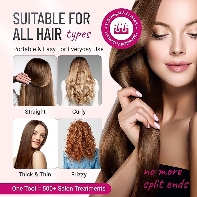 Split Ender Mini – Original Cordless Split End Hair Trimmer for Dry, Damaged, Brittle, Broken, Curly, Frizzy, or Straight Hair – Battery Operated (3 AAA) – At Home Hair Care & Styling Tool – Pink