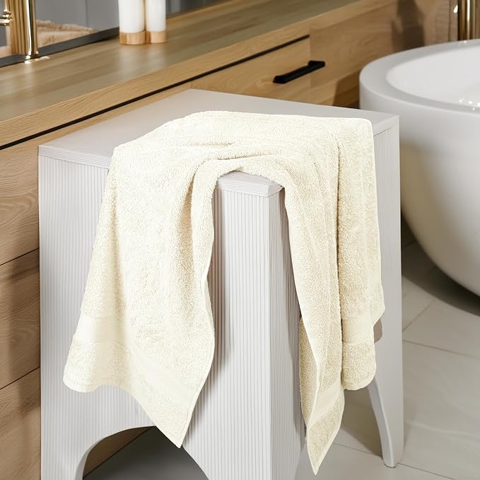 Large Bath Towels Set of 6 – 100% Cotton Terry – 24" x 50" – Quick Dry, Soft & Highly Absorbent – Ivory Towels for Bathroom, Gym, Spa, Pool & Daily Use