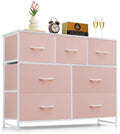 7-Drawer Dresser for Bedroom, Anti-Tip Wide Storage Organizer Fabric Chest of Drawers TV Stand for 45" TV with Wooden Top and Metal Frame for Closet, Living Room, Hallway, Entryway, Pink