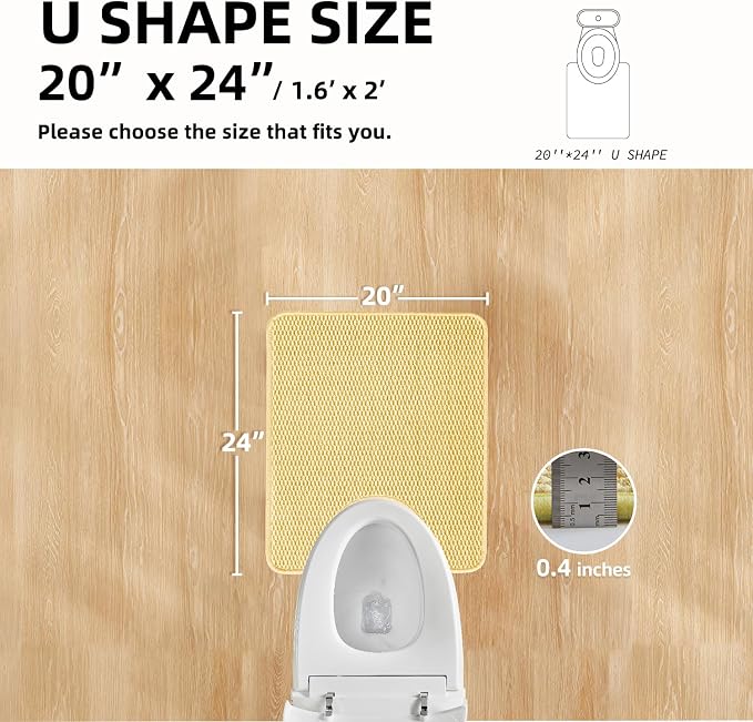 TYUU Toilet Rug, Thin Toilet Rugs U Shaped Washable Non Slip Absorbent Quick Dry Low Pile Toilet Mat, Yellow 20"x24" U Shape