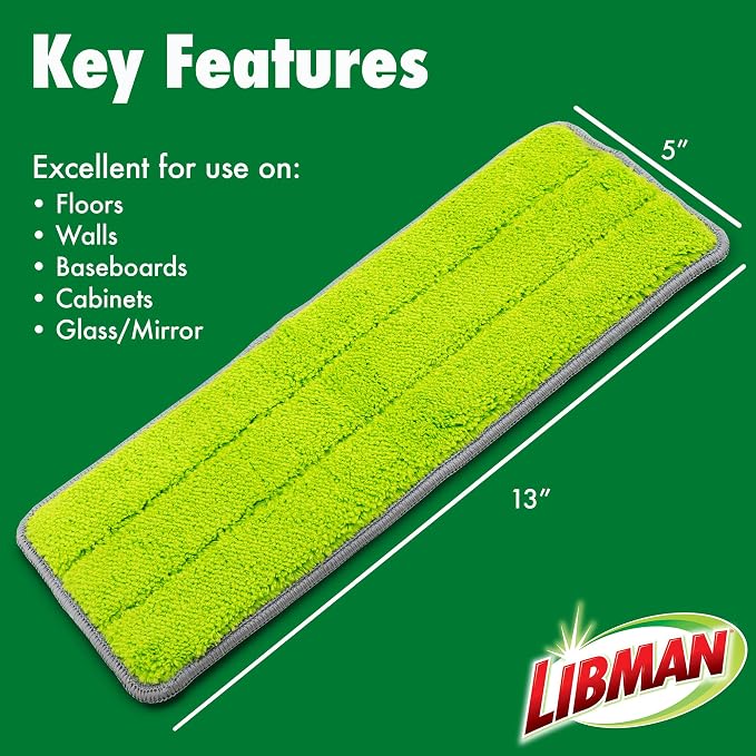 Libman Rinse 'n Wring Mop and Bucket System Refills | Microfiber Floor Mop | Hardwood Floor Cleaner | Wet & Dry Mop | 6 Total Microfiber Refill Pads