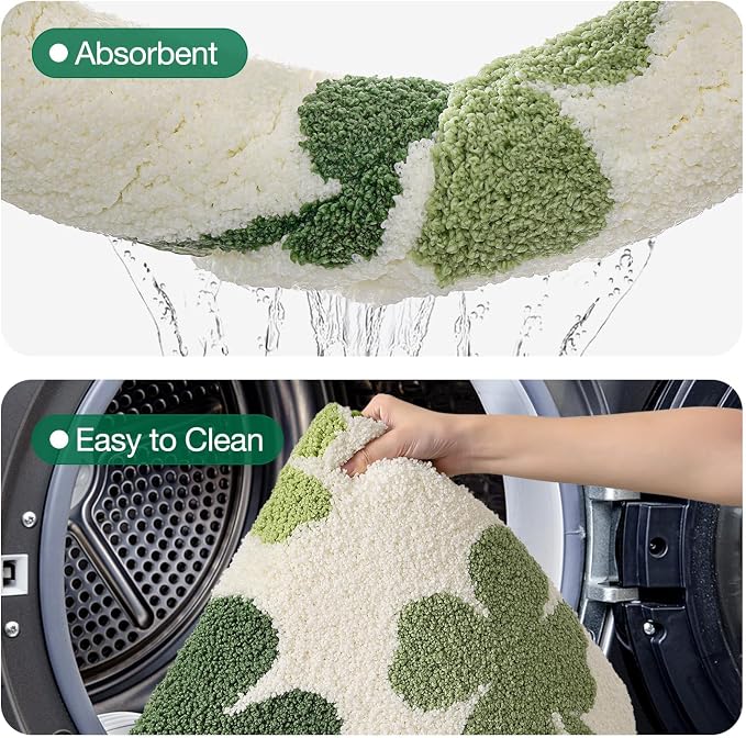LUMI Bath mats for Bathroom, 16"x24" Non Slip Absorbent Soft Bath Mat, Washable Low Profile Bathroom Rug, Ideal for Shower, Tub, Clover