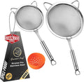 Stainless Steel Fine Mesh Strainer Set, Colander Set with 1 Large Flour Sifter (Sturdy Handle), 1 Small Mesh Sieve for Pasta & Rice, 1 Silicone Can Strainer – Durable, Dishwasher Safe, 5-Year Warranty