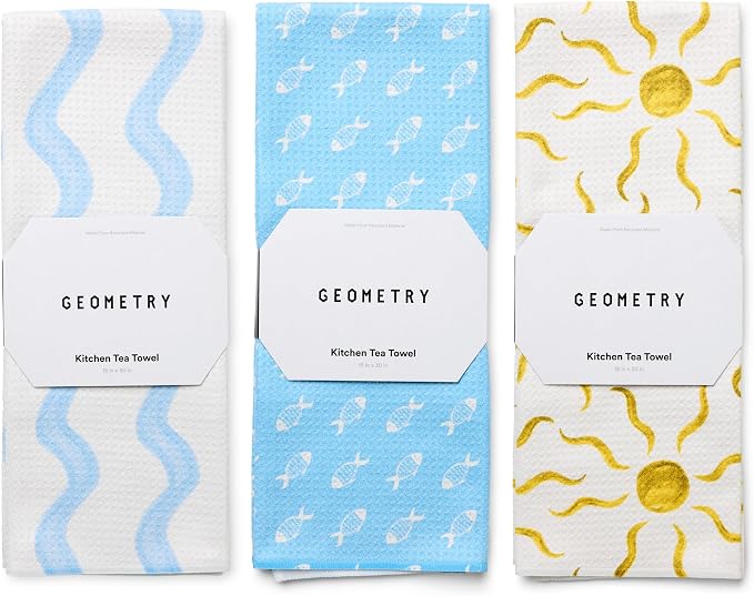 GEOMETRY Tea Towels – Spring & Summer Collection – Quick-Dry, Ultra-Absorbent, Reusable Microfiber Kitchen Towels for Drying & Cleaning - Horizon - 3 Pack