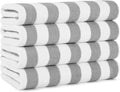 Arkwright California Cabana Stripe Beach Towel - Pack of 4, Large Soft Quick Dry 100% Cotton Terry Towels Set for Pool, Swim, and Hot Tub, Oversized 30 x 70 in, Grey