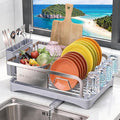 Dish Drying Rack -304 Stainless Steel Dish Rack for Kitchen Counter | Dish Drainer with Cutlery Knife Fork & Cup Rack, Auto-Drain to Sink, Gift for Wife Mothers Her, Home & Family Gadgets, Silver
