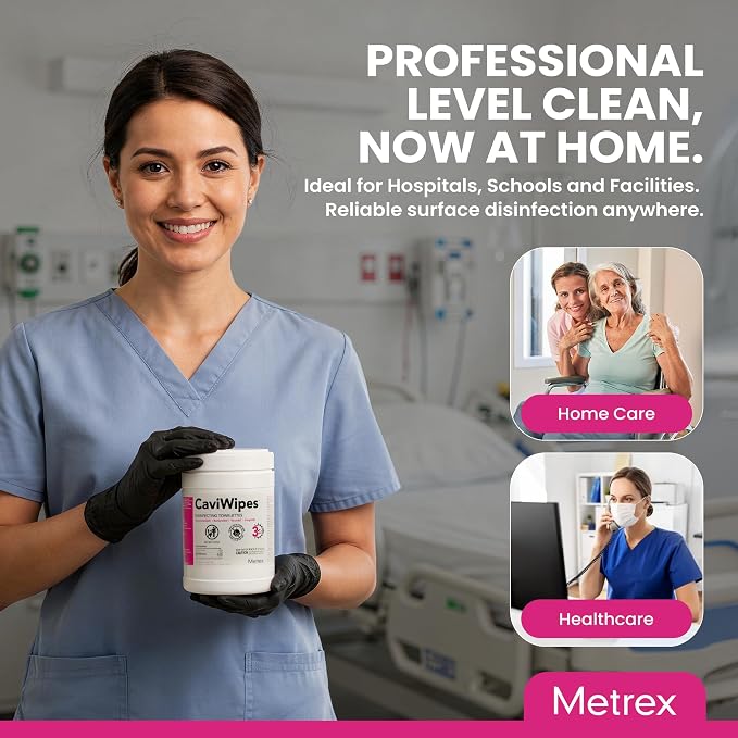 Metrex CaviWipes Disinfecting Towelettes – Alcohol-Based Scent, Durable Non-Woven Disinfecting Wipes, Surface Cleaner for Healthcare Settings – 6" x 6-3/4", 160 Wipes, White, 4 Pack
