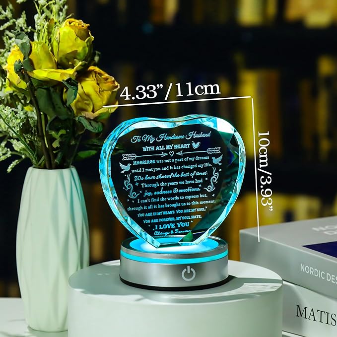 Qianwei Gift for Husband from Wife Unique - Crystal Engraved Gifts for Man Personalized Who Want Nothing - Husband Birthday Anniversary Fathers Day Christmas Valentines Day Present Ideas for My Man