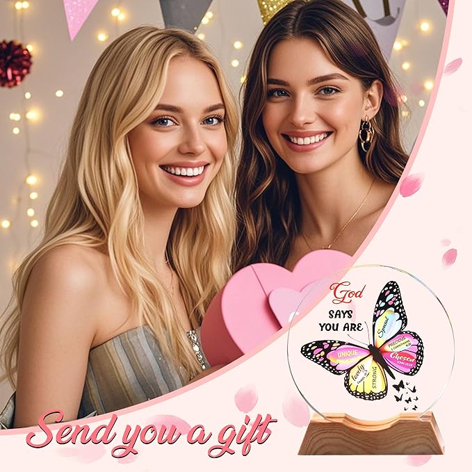 ZHSHWAT Christian Gifts for Women -Butterfly & Bible Verses Crystal Night Light with USB Port - Inspirational Religious Spiritual Gift for Friends, Mom, Sister, Girl, Female Coworker, Home Decor