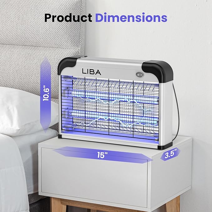 LiBa Electric Bug Zapper, Indoor Insect Killer - (2) Extra Replacement Bulbs - Fly, Mosquito Killer and Repellent - Lightweight, Powerful 2800V Grid, Easy-to-Clean, with a Removable Washable Tray.