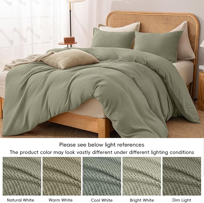 PHF Waffle Duvet Cover Set King Size, No Snagging Ultra Soft Luxury Textured Breathable Comforter Cover for All Season 3pcs, Durable Bedding Duvet Set with 2 Pillow Shams, 104"x90", Dusty Sage