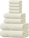 Tens Towels 8 Piece Towel Set, 2 XL Bath, 2 Hand, 4 Washcloth, Cream | 100% Cotton, Lighter Weight, Quicker to Dry, Super Absorbent, Perfect for Bathroom
