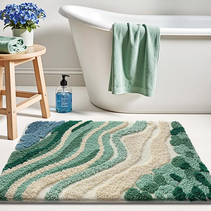 LUMI Beach Bathroom Rug Upgraded, Non Slip Bath Mat Quick Dry, Ultra Soft Washable Absorbent, Ocean Sea Theme Bath Rug for Shower Floor, Home Decor, Kids Room, Bathtub, 24"x36"
