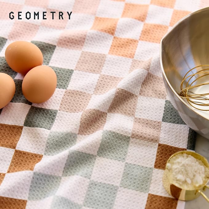 GEOMETRY Kitchen Tea Towels - Quick Dry Microfiber Dish Towels for Kitchen Checkmate CA, 18" x 30" 2-Pack