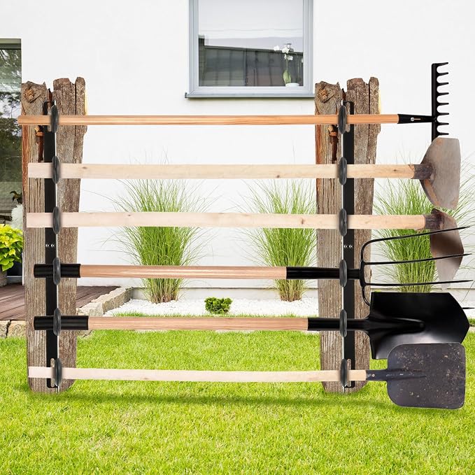 4 Sets 6-Tool Landscape Trailer Rack for Lawn Equipment 6 Hole Hand Tool Storage Rack Landscaping Shovel Holder for Truck with Rubber Grommets and Mounting Hardware Accessories, Black