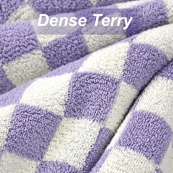 Shower Towels for Bathroom 27.5x55 Inches - Cute Checkered Towel Sets Lilac | Quick Dry Bath Towels Soft & Lightweight (2Pack), 520 GSM Absorbent Cotton