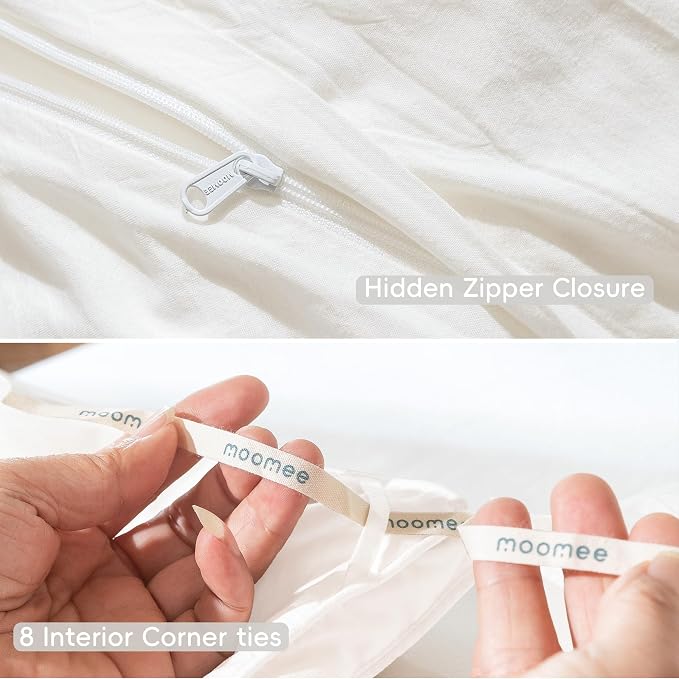 MooMee Bedding Duvet Cover Set 100% Washed Cotton Linen Like Textured Breathable Durable Soft Comfy (Solid Off White, Queen 90"x90") | Relaxed Linen-like Texture. Soft, Breathable & Long-lasting Comfort. Lightweight. Hidden Zipper with 8 Interior Corne...
