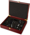 True Wine Tools Set with Cherry Stained Wooden Gift Box, Includes Lever Corkscrew, Foil Cutter, Aerator Pourer, 2 Worms, Chrome Bottle and Champagne Stopper, Home Bar Accessories, 7 Piece
