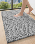 DEXI Bathroom Rugs 36x24, Non Slip Washable Bath Mat, Luxury Chenille Super Absorbent Ultra Thick Bathmats for Shower Floor, Plush Fluffy Shaggy Carpet for Tub, Light Grey