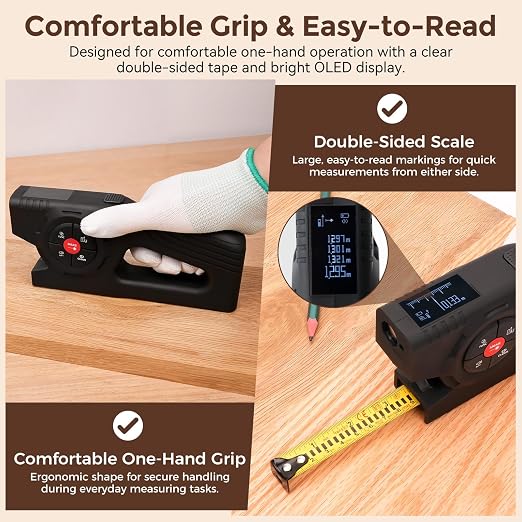 LUNYEE 393Ft Digital Tape Measure with Laser - 3-in-1 Recharge Electronic Laser Measuring Tape with Tape Measure 16Ft OLED Display M/in/Ft Unit Switch Area/Volume/Pythagorean,Class II Laser