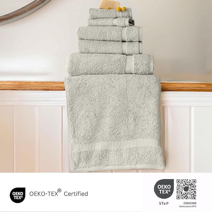 SALBAKOS 100% Turkish Cotton Bathroom Towel Set of 6-Piece, Stone | 630 Gsm Thick Super Soft Highly Absorbent 2 Bath + 2 Hand + 2 Washcloth Towels Sets, Giftable, Hotel Quality, Made in Turkey