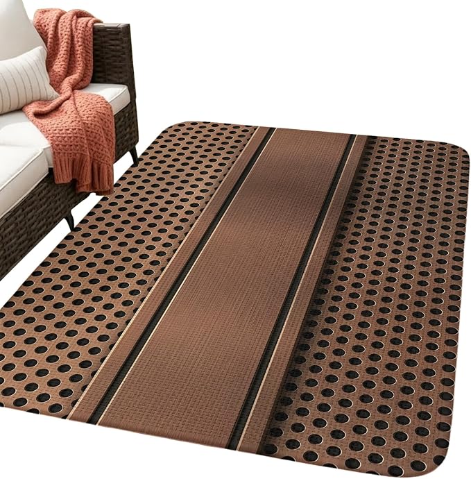 Brown Metal Hole Washable Area Rugs for Living Room Bedroom, Large Non Slip Indoor Floor Carpet Absorbent Low Pile Copper Net Eye Hole Pattern Door Mat Rugs for Bathroom Entryway 63"x90.6"