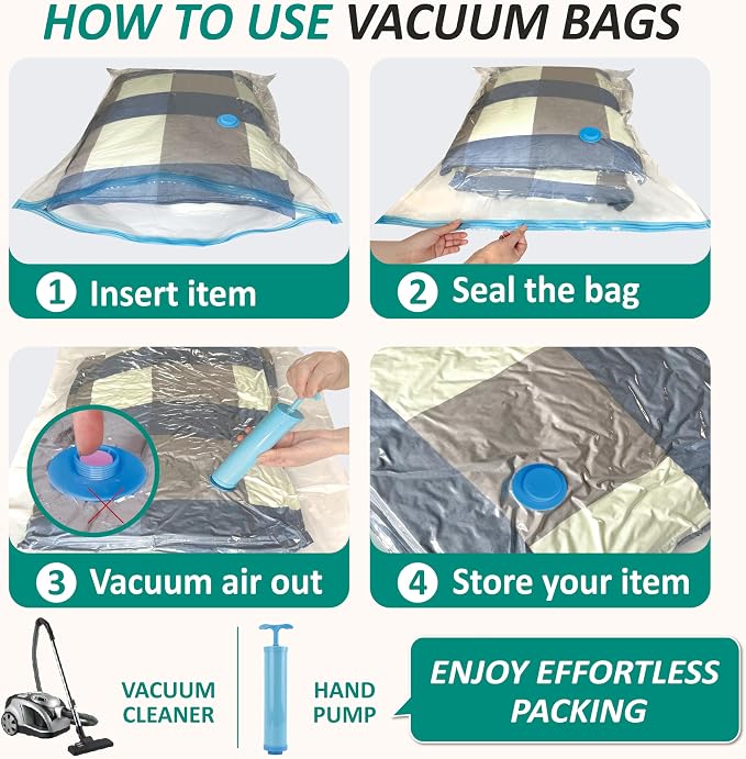 Cozy Essential Vacuum Storage Bags, 80% Compression Vacuum Seal Space Saver Plastic Packaging Bags for Clothes, Blankets, Pillow, Bedding, Comforters, Sealer Clothing Storage,12 Jumbo