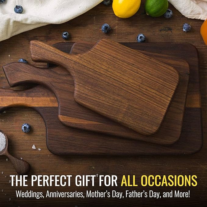 Brazos Home Medium Organic Wood Cutting Board Used for Serving, Chopping Fruit, Vegetables or Meat and as a Charcuterie Platter, Seasoned, Dark Walnut, 13.5 x 7 x .75