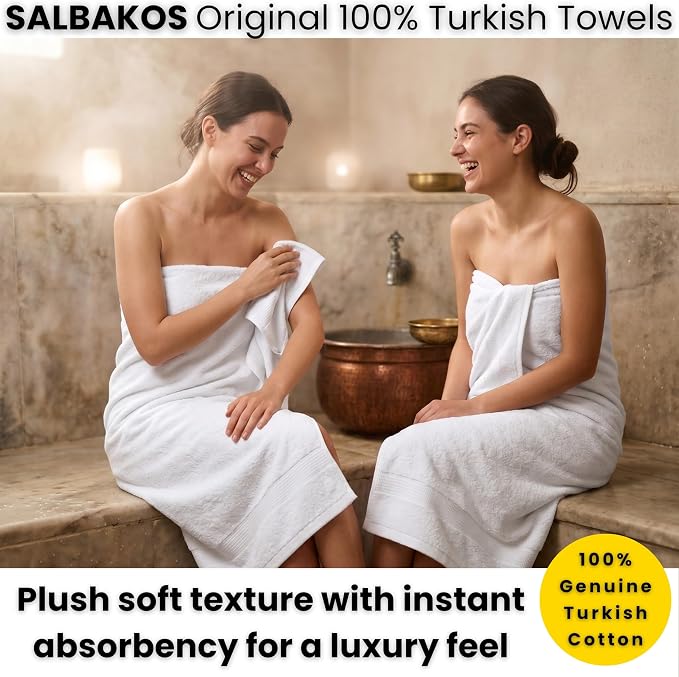SALBAKOS 2-Piece 100% Turkish Cotton Bath Towels, Extra-Large 35x70, White | Oversized Bath Sheet Towel for Bathroom & Beach, Thick, Super Soft, Highly Absorbent, Premium Hotel Quality, Made in Turkey