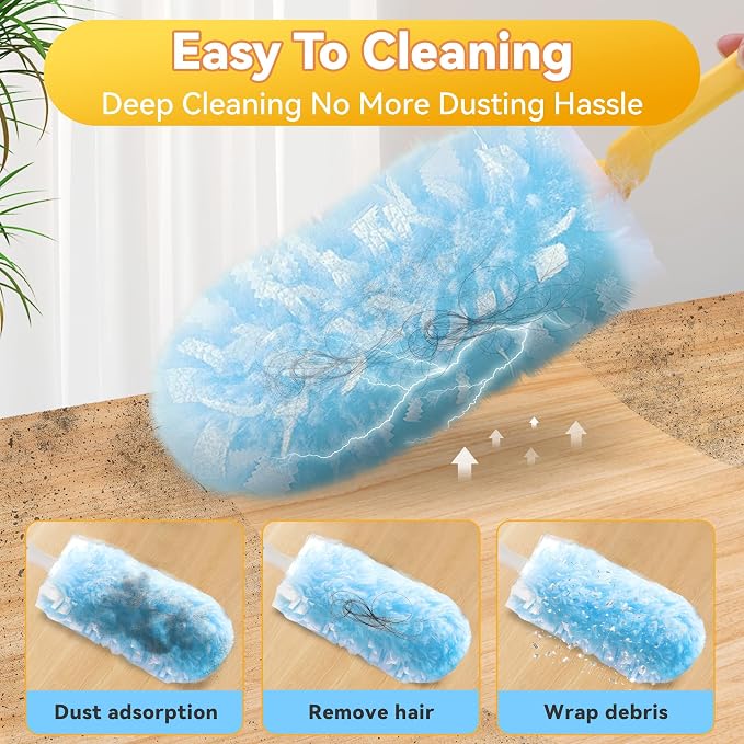 Tiumso 60 Count Heavy Duty Duster Refills Compatible with Swiffer, 360 Electrostatic Disposable Dusters Refills, Microfiber Dusters for Cleaning Furniture, Corners, Ceiling Fans (Refills Only)