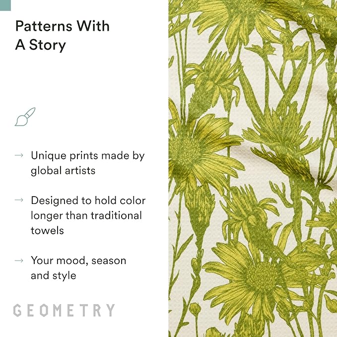 GEOMETRY Tea Towels – Spring & Summer Collection – Quick-Dry, Ultra-Absorbent, Reusable Microfiber Kitchen Towels for Drying & Cleaning - Golden Botanica - 1 Pack