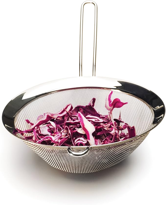 RSVP International Endurance Kitchen Collection, Stainless Steel Fine Mesh Conical Sieve/Colander, Multi-Purpose for Cooking, Baking, Loose Leaf Tea, Bar Strainer Cocktails, 7.75-Inch Drainer