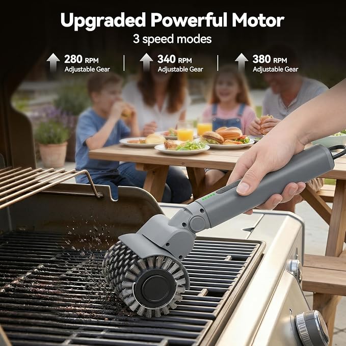 Upgrade Electric Grill Brush, BBQ Grill Brush for Outdoor Grill - 180°Adjustable Automatic Stainless Steel Wire Grill Cleaning Brush for Camping Outdoor BBQ Accessories