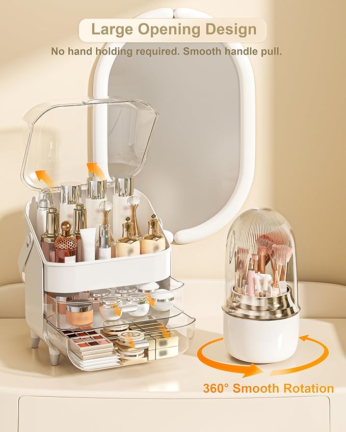 Makeup Organizer Countertop, Skincare Holder Bathroom Counter Organizer, Storage Box Cosmetic Display Cases, Teen Girl Gifts Make up Organizers (Sliver/Brush)