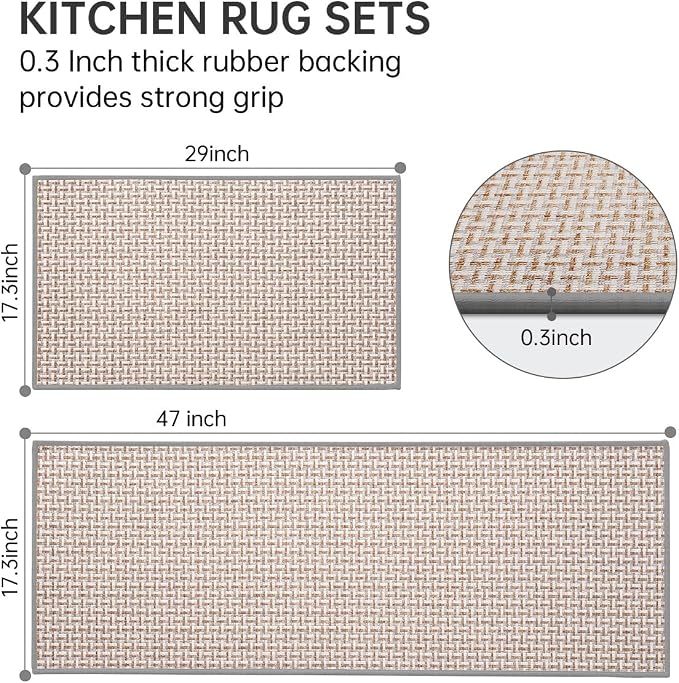 eqivei Kitchen Rugs and Mats Non Skid Washable Set of 2 PCS, Absorbent Runner Rugs for Kitchen, Front of Sink, Kitchen Mats for Floor, 17.3"x 47"+17.3"x 29" (Gray)