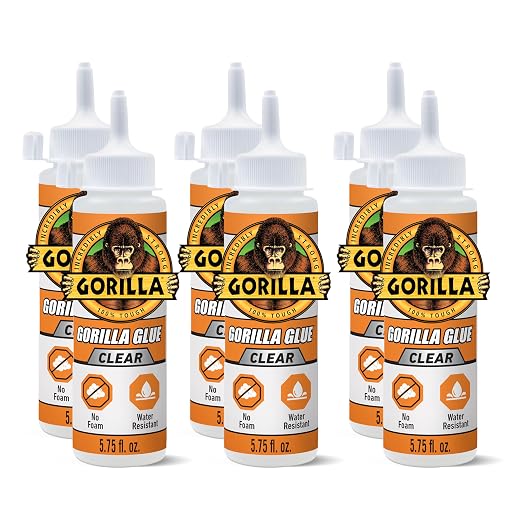 Gorilla Clear Glue, 5.75 Ounce Bottle (Pack of 6) - Crystal Clear, All Purpose, and Water Resistant