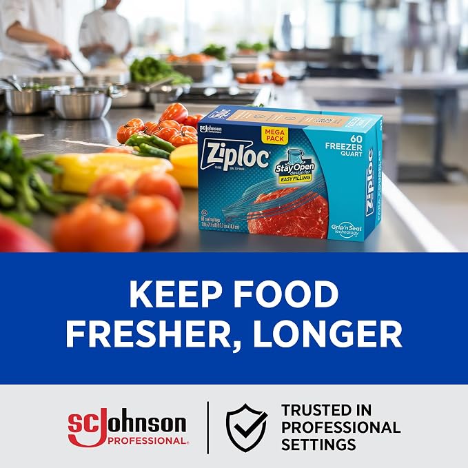 SC Johnson Professional Ziploc Quart Food Storage Freezer Bags, 9 Boxes x 60 Count, 540 Total Bags