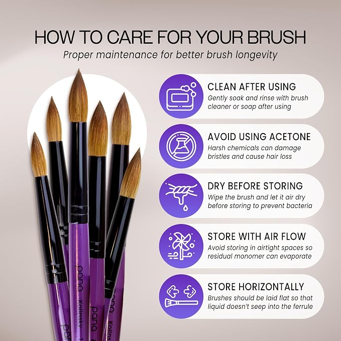 Professional Purple Wood Kolinsky Acrylic Nail Brush (Size: 6, 8, 10, 12, 14, 16, 18, 20, & 22) Pana Pure Kolinsky Hair (Size 12)