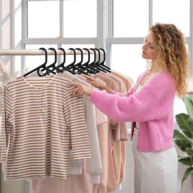 NEATERIZE Thick Heavy Duty Hangers - Black Plastic Clothes Hangers 24 Pack - Great for Coat Hanger, Jackets Jeans & Suit Hanger for Closet - New Apartment Essentials Percheros Ganchos para Colgar Ropa